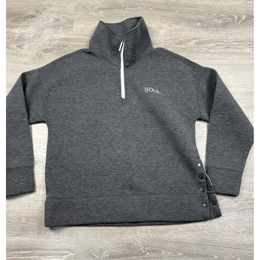 SoulCycle SOUL Womens Quarter Zip Pullover Sweatshirt Gray Side Snap Size S
